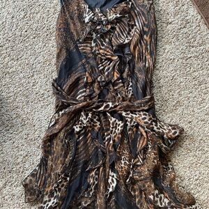 Robbie Bee Asymmetrical Animal Print Dress - Brown and Black